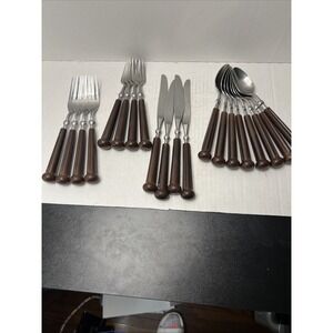 Oxford Hall Stainless Japan Brown Handles Flatware 20 Piece Replacement Set